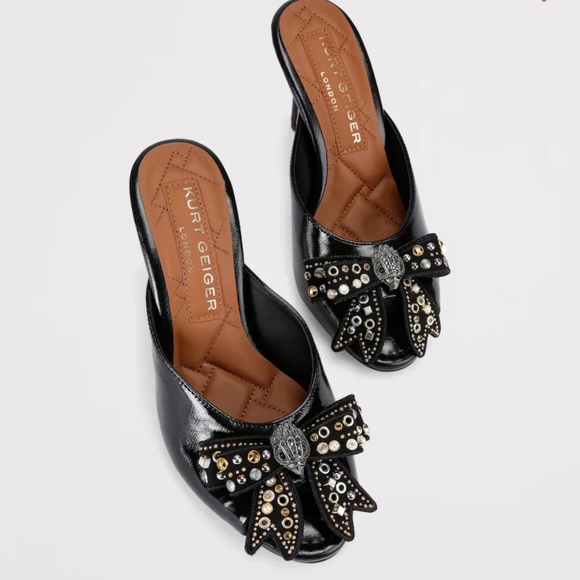 NWOT - Kurt Geiger London Leather Belgravia Stud Bow Helled Mules - Size 8.5 - Picture 2 of 3